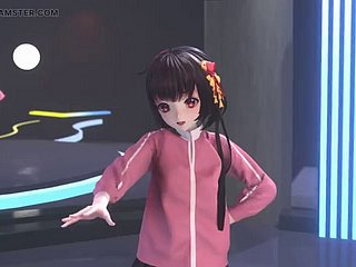 Linda chica bailando en falda y medias + desvestimiento hairy (3d hentai)