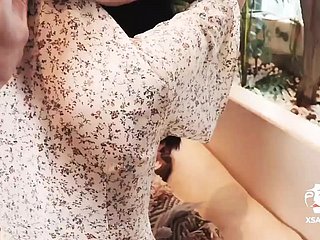 Exploitative Asian bit of San Quentin quail massages her playmate's sausage - Hot loose skirt apropos microscopic tits!